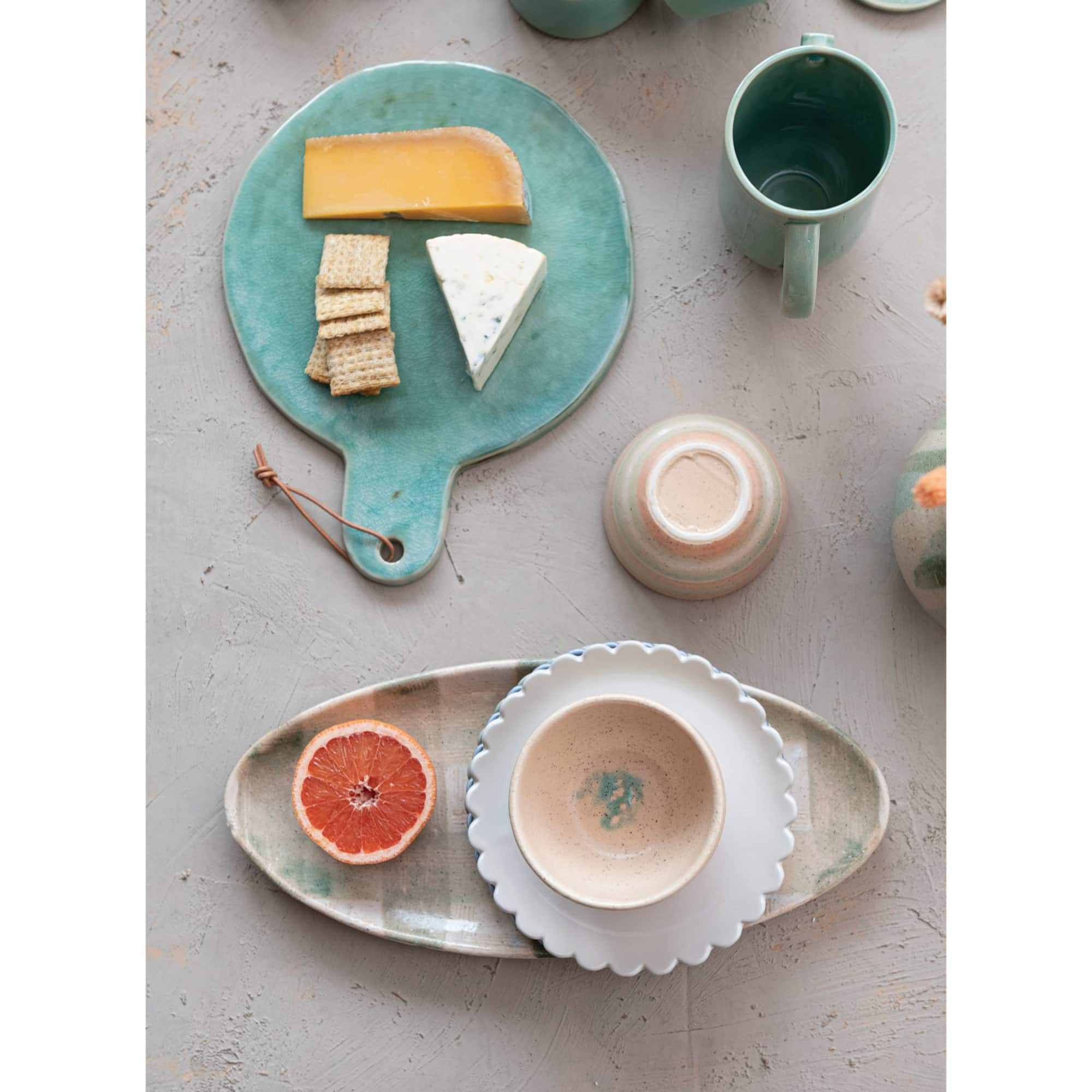 Hello Honey® 13.75" Aqua Round Stoneware Cheese Board with Leather Tie
